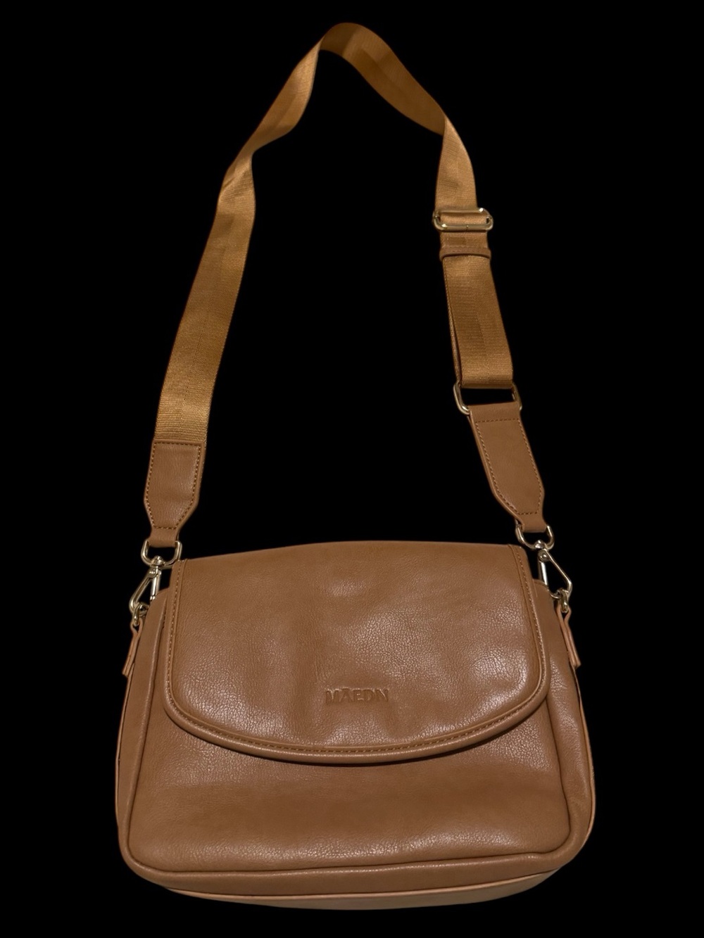 MĀEDN Camel Everyday Crossbody Bag Brown Vegan Leather Adjustable Strap Purse